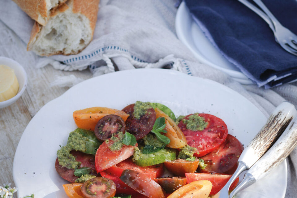 Heritage tomato salad with tapenade